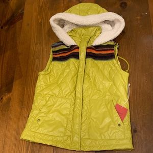 Cool weather vest w/knit detail & soft fleece hood